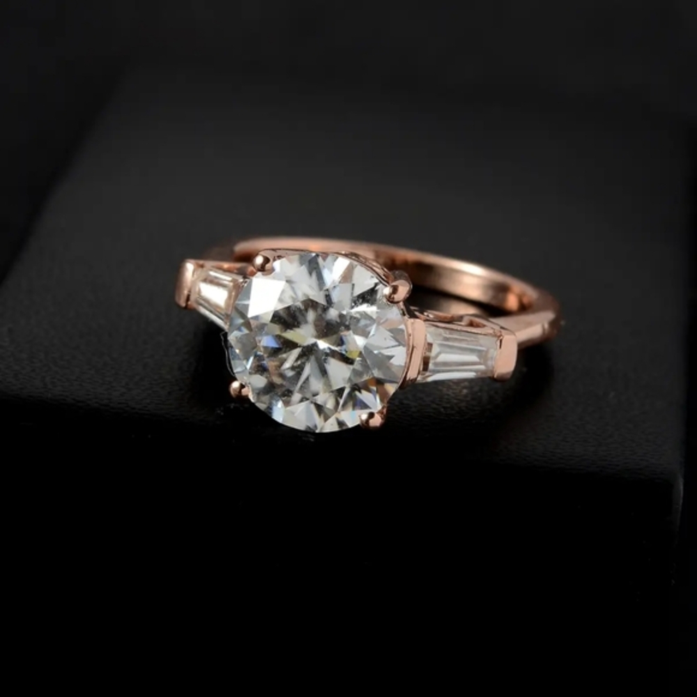 Genuine Moissanite Ring in Vermeil Rose Gold Over Sterling Silver 3.40 ctw - Picture 2 of 10
